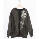 チョーク風柄裏毛×綿ツイル異素材切替カーディガン | ScoLar | 詳細画像9 