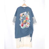 ブルー | アート柄レース切替チュニック | ScoLar