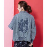 ブルー | ヴィンテージ風ネコ刺繍デニムジャケット | ScoLar