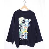 ネイビー | ラメ入りわんにゃん柄裏毛プルオーバー | ScoLar