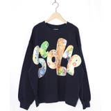 ネイビー | スカラー総柄ロゴアップリケ裏毛プルオーバー | ScoLar