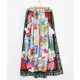 パープル | レトロスカーフ柄ワッシャー加工スカート | ScoLar