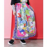 ブラック | レトロスカーフ柄ワッシャー加工スカート | ScoLar