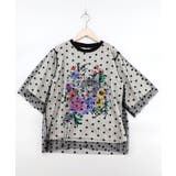 ドットチュール重ね花ネコ柄Tシャツ | ScoLar | 詳細画像9