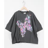 チャコールグレー | 水彩タッチ花蝶プリントTシャツ | ScoLar