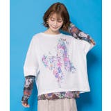 オフホワイト | 水彩タッチ花蝶プリントTシャツ | ScoLar