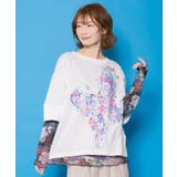 水彩タッチ花蝶プリントTシャツ | ScoLar | 詳細画像1 