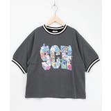 チャコールグレー | カラフルポップ柄ローズジャガードTシャツ | ScoLar