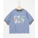 ブルー | カラフルポップ柄ローズジャガードTシャツ | ScoLar