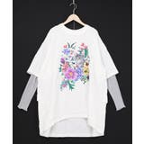 オフホワイト | ソフトチュール×花ネコ柄 レイヤード風プルオーバー | ScoLar