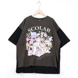 チャコールグレー | 花ネコピクニック柄配色Tシャツ | ScoLar
