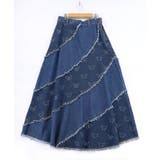 蝶刺繍or配色 スパイラル切替フリンジデニムスカート | ScoLar | 詳細画像19 