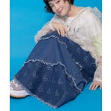 蝶刺繍or配色 スパイラル切替フリンジデニムスカート | ScoLar | 詳細画像1 