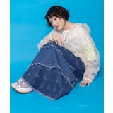 蝶刺繍or配色 スパイラル切替フリンジデニムスカート | ScoLar | 詳細画像10 