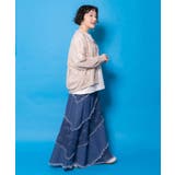 蝶刺繍or配色 スパイラル切替フリンジデニムスカート | ScoLar | 詳細画像3 