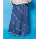 蝶刺繍or配色 スパイラル切替フリンジデニムスカート | ScoLar | 詳細画像5 