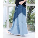 蝶刺繍or配色 スパイラル切替フリンジデニムスカート | ScoLar | 詳細画像13 