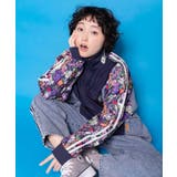 ネイビー | 花ネコ柄ジャージ×デニム 異素材切替ブルゾン | ScoLar