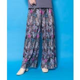 ブラック | 花ネコ柄ランダムプリーツパンツ | ScoLar