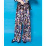 ネイビー | 花ネコ柄ランダムプリーツパンツ | ScoLar