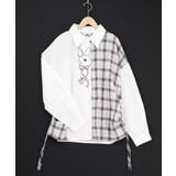 オフホワイト | リボンウサギ刺繍チェック切替シャツ | ScoLar