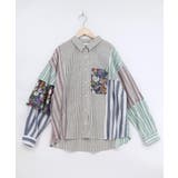 ブラック | チェックorストライプ 総柄アシメパッチワークシャツ | ScoLar