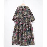 花ネコ柄シアー素材ティアードシャツワンピ | ScoLar | 詳細画像15