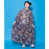 ネイビー | 花ネコ柄シアー素材ティアードシャツワンピ | ScoLar