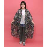 ブラック | 花ネコ柄シアー素材ティアードシャツワンピ | ScoLar