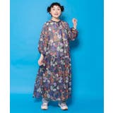 花ネコ柄シアー素材ティアードシャツワンピ | ScoLar | 詳細画像2