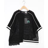 ブラック | メッシュ×花柄レース 異素材Tシャツ | ScoLar
