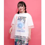 オフホワイト | ネコ宇宙柄 チュール重ねTシャツ | ScoLar