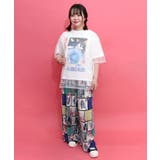 ネコ宇宙柄 チュール重ねTシャツ | ScoLar | 詳細画像1