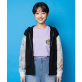 ブラック | 花ネコ袖異素材切替パーカー | ScoLar