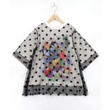 オフホワイト | ドットチュール重ねアート柄Tシャツ | ScoLar
