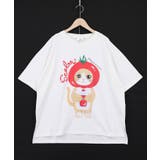 オフホワイト | トマトにゃんこ柄プリントTシャツ | ScoLar