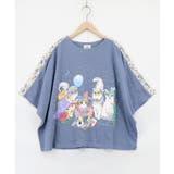 ブルー | 仮面舞踏会のネコ柄 ドルマンスリーブTシャツ | ScoLar
