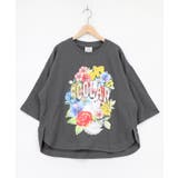 チャコールグレー | 花ネコ発泡プリント ローズジャガードTシャツ | ScoLar