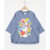 ブルー | 花ネコ発泡プリント ローズジャガードTシャツ | ScoLar