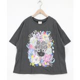 チャコールグレー | 花に埋もれたスカラーちゃん ローズジャガードTシャツ | ScoLar