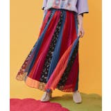 レッド | 楊柳シフォン ストライプスカート | ScoLar