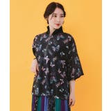 ブラック | ハーフジップ蝶柄レーストップス | ScoLar