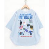 サックス | ブラックキャットマジック柄 接触冷感Tシャツ | ScoLar
