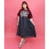 レッド | レース付き アメリカン風スカラーちゃん配色ワンピース | ScoLar