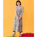 4柄展開 ロングスリーブソフトチュールワンピース | ScoLar | 詳細画像1