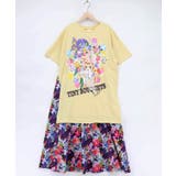 イエロー | レースリボン×花ネコプリント 花柄スリット切替ワンピース | ScoLar