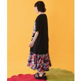 レースリボン×花ネコプリント 花柄スリット切替ワンピース | ScoLar | 詳細画像2