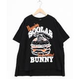 ブラック | お昼寝ウサギinスカラーバーガー柄Tシャツ | ScoLar