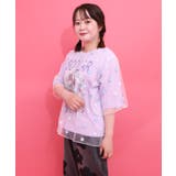 パープル | スカラーガールズ 花刺繍チュール重ねTシャツ | ScoLar