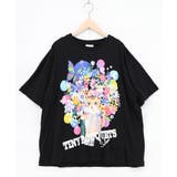 ブラック | レースリボン付き 花ネコ柄Tシャツ | ScoLar